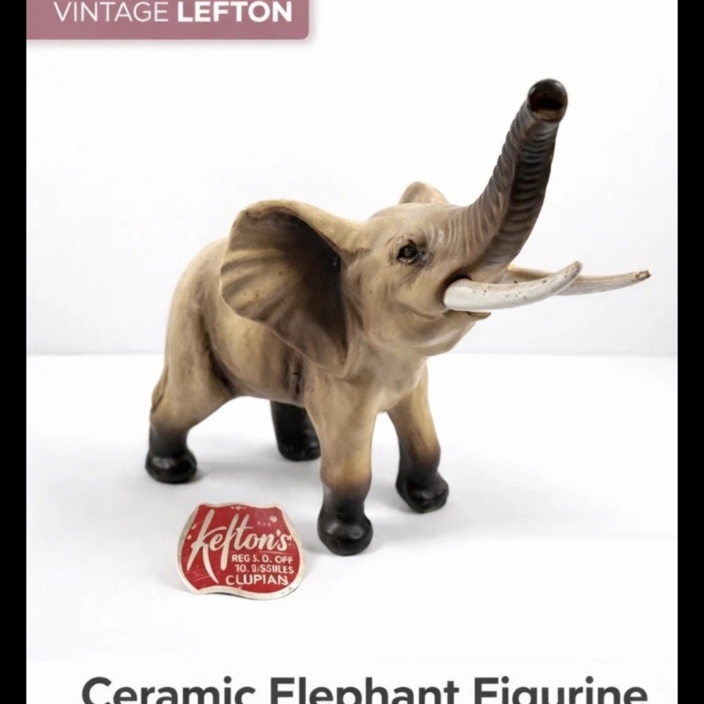 Vintage Lefton Elephant Japan Ceramic Trunk Up Good Luck Decor